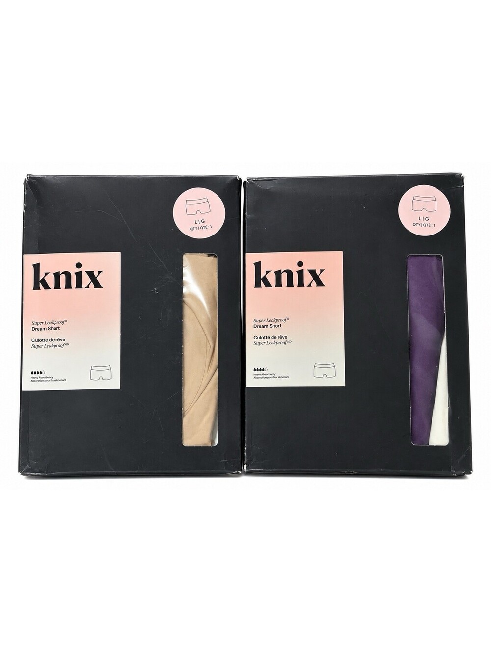 2-Pack Knix Super Leakproof Dream Short L/G Black Berry & Warm Sand New Open Box